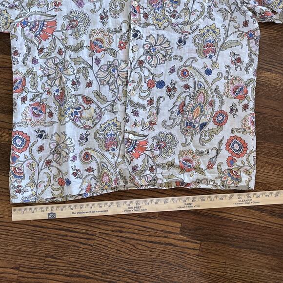 FLAX Women Medium 100 % linen Paisley Long Sleeves Button Down Shirt - Picture 6 of 12